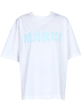MARNI Logo Organic Cotton T-shirt, Blue/White